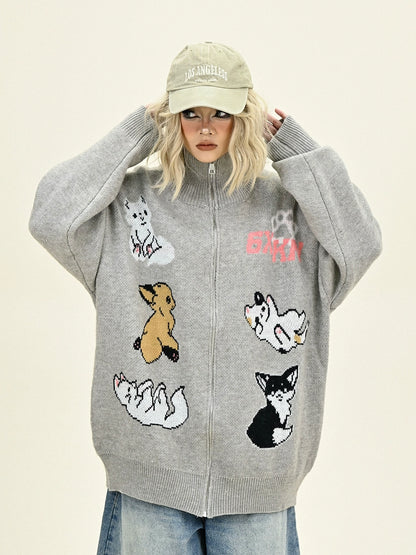 Cartoon Graphic Oversize Zipper Knit Cardigan NA6226