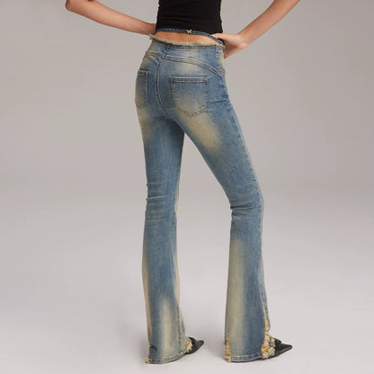 Micro Flare Damage Denim Jeans NA4148