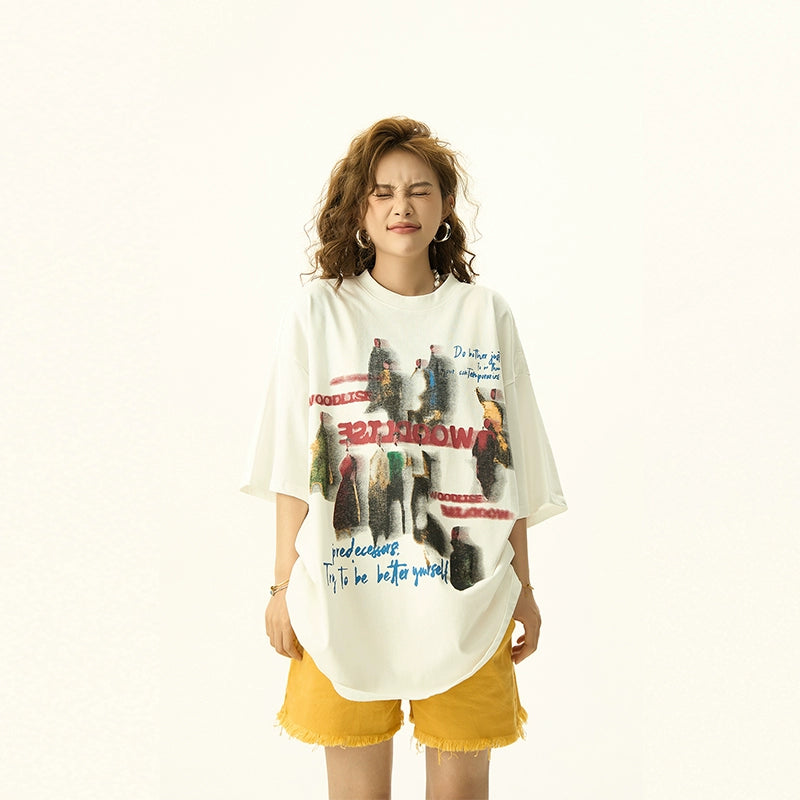 Graffiti Print Oversize Short Sleeve T-shirt NA3154