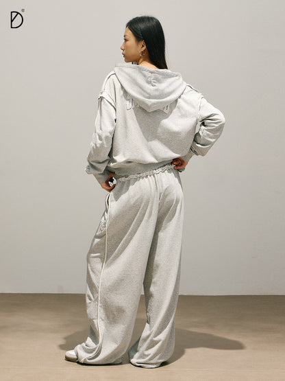 Plain Zip Hoodie & Drawstring Wide Leg Sweatpants Setup NA8940