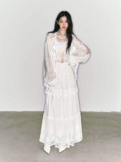 Oversize Long Sunscreen Sheer Shirt NA5631