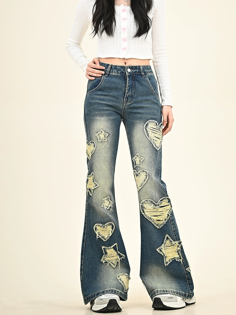 Heart Damage Flare Denim Jeans NA6367