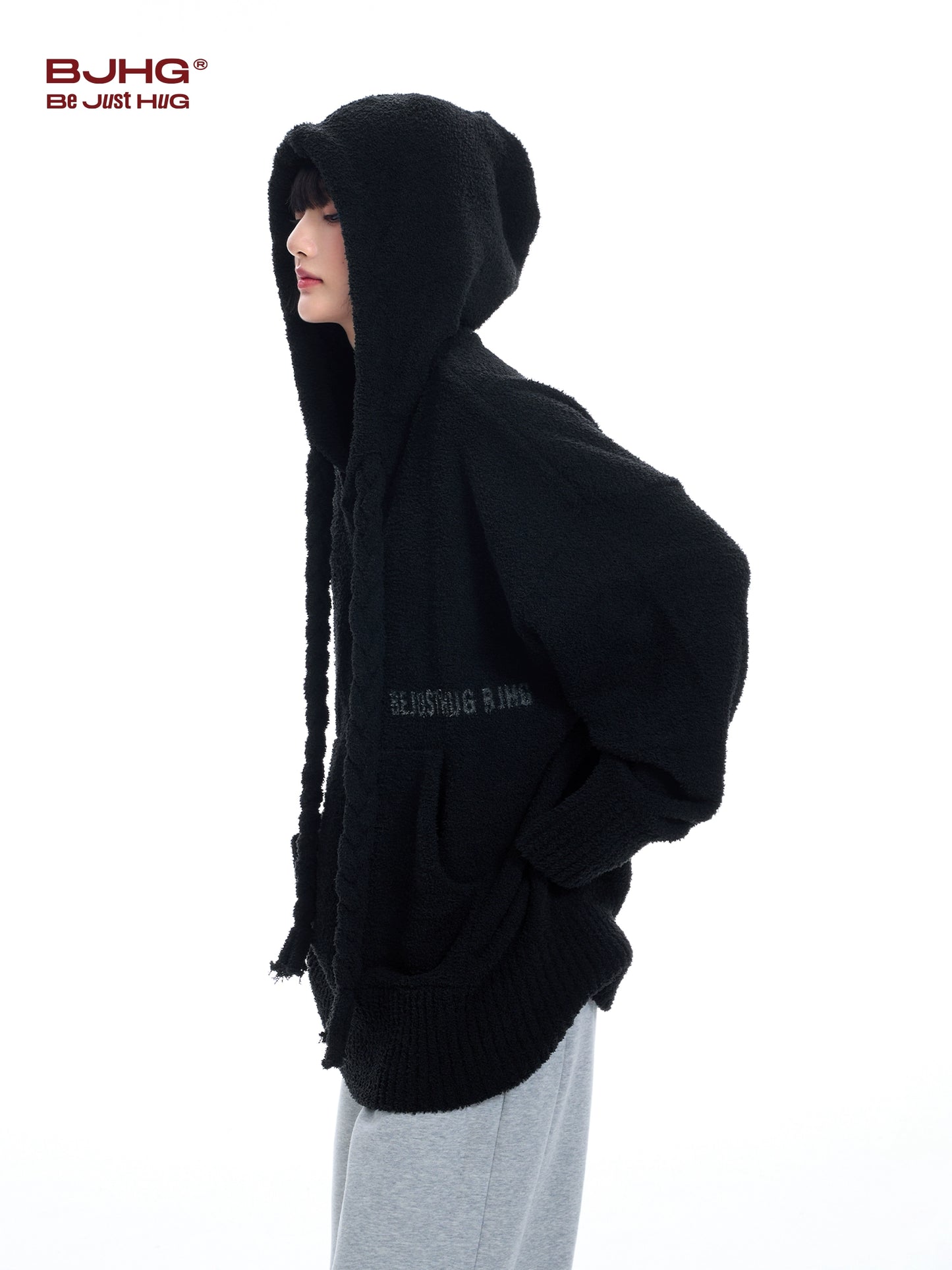 Drawstring Soft Knit Pullover Hoodie WN9787-W