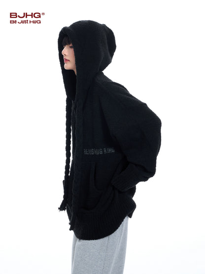 Drawstring Soft Knit Pullover Hoodie WN9787-W