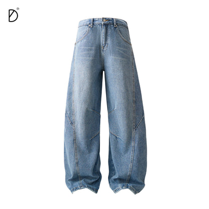 Washed Seam Design Wide Leg Denim Jeans NA8948