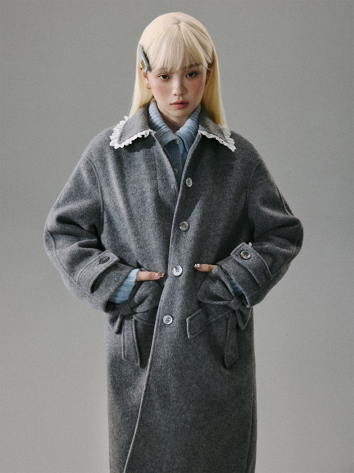 Lace Collar and Ribbon-Detail Coat NA8821