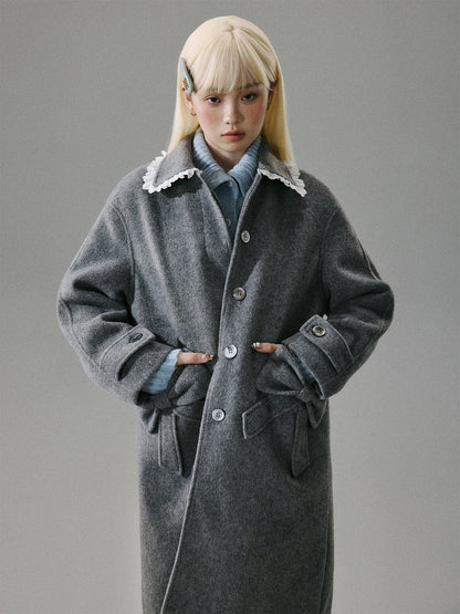 Lace Collar and Ribbon-Detail Coat NA8821