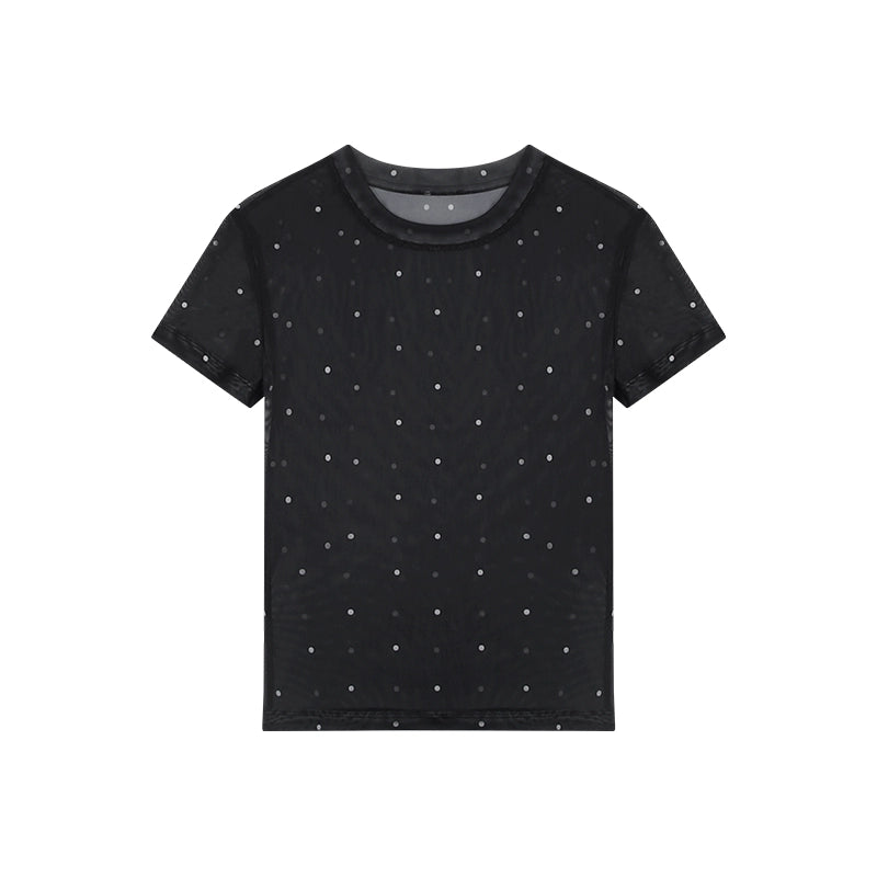 Dot Print Mesh Short Sleeve T-shirt NA3627