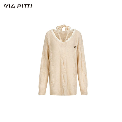 V-neck Hanging Neck Knit Sweater NA4798