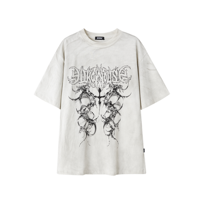 Washed Damage Oversize Short Sleeve T-Shirt & Spiderweb Mesh Long Sleeve Shirt NA8926