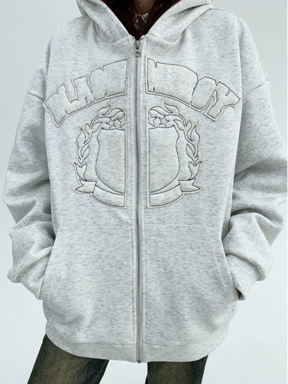 3D Embroidery Oversized Zipper Hoodie NA2844