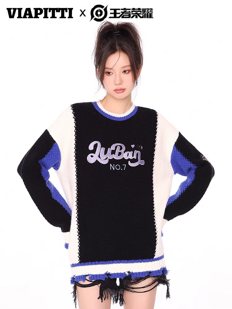 Contrast Color Embroidery Knit Sweater NA4786