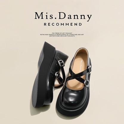 Platform Round Toe Shallow Mary Janes Leather Shoes NA8716
