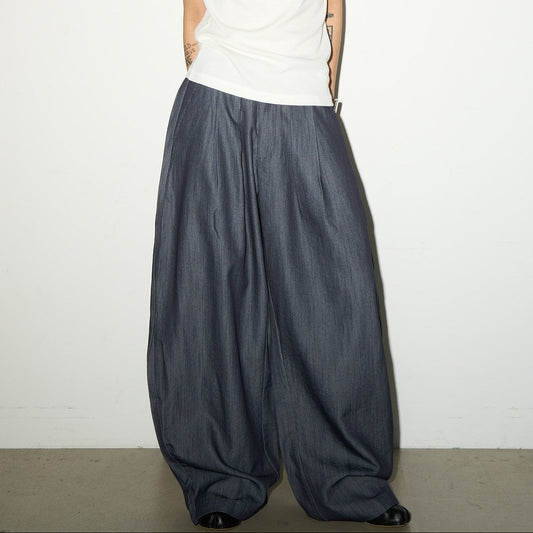 Pleats Elastic Waist Wide Leg Trousers NA9116