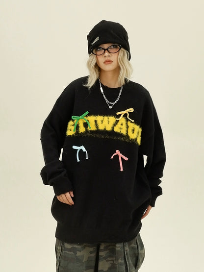 Bow Design Crewneck Knit Sweater NA6347