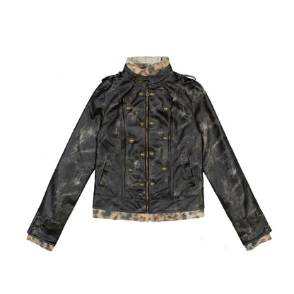 Fake Layered Distressed PU Leather Jacket NA6188