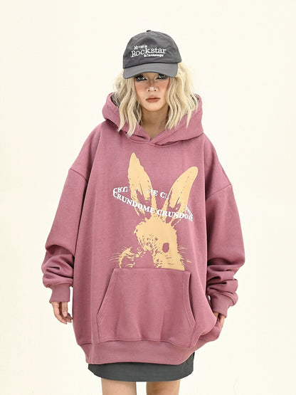 Fleece Rabbit Print Hoodeie NA6290