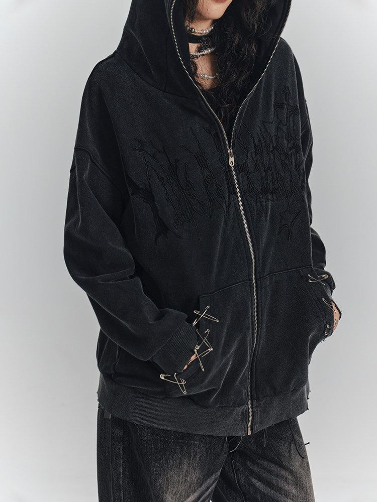 Cat Ear Safety Pin Oversize Zipper Hoodie NA8929