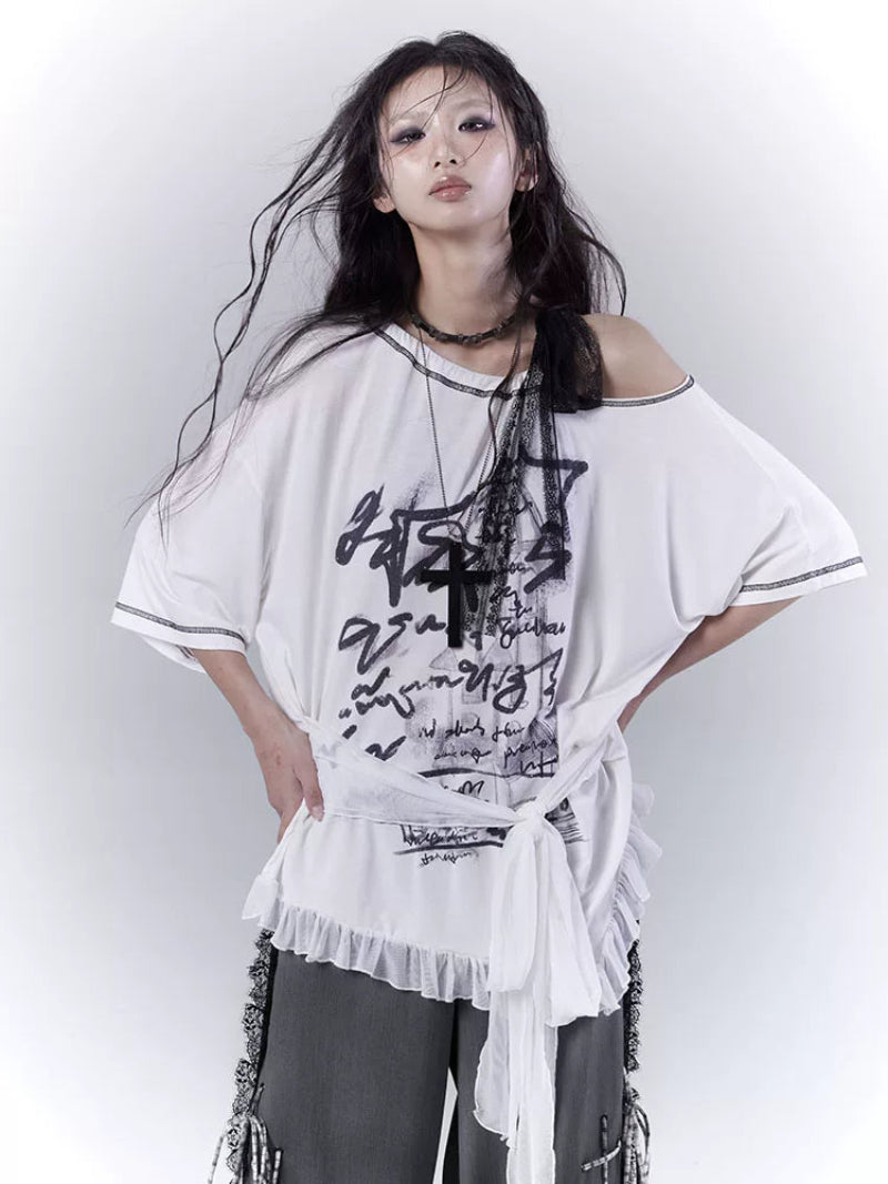 NA8536 wsw bodyless [unmanned port] original design print mostly wear white thin and loose comfortable T-shirts NA8536