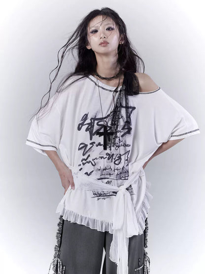 NA8536 wsw bodyless [unmanned port] original design print mostly wear white thin and loose comfortable T-shirts NA8536