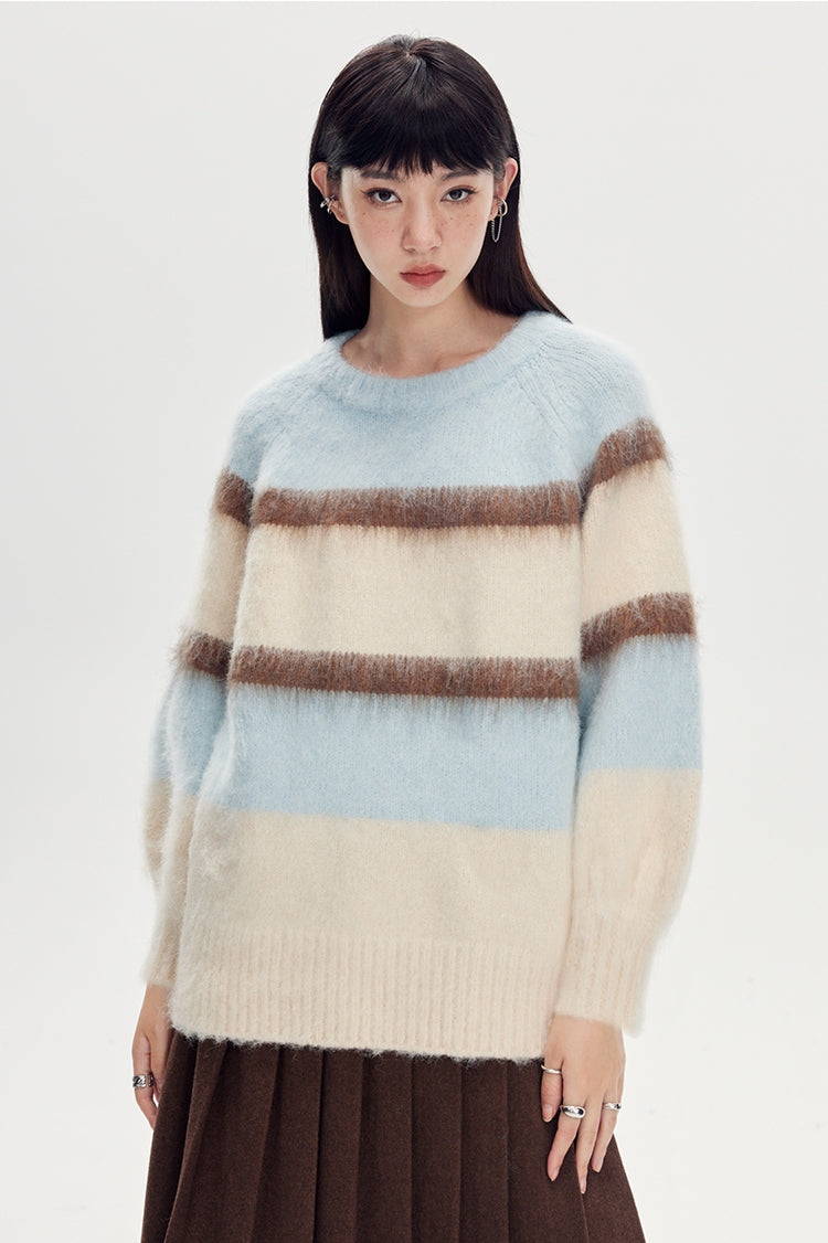 Round Neck Oversize Furry Knit Sweater NA5331