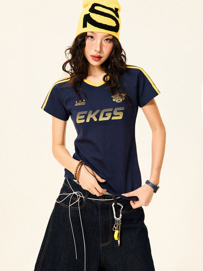 Stripe Letter Print Short Sleeve T-Shirt & Short Pants Setup NA9319