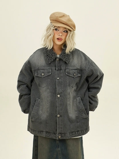 Shoulder-pad Washed Denim Jacket NA6359