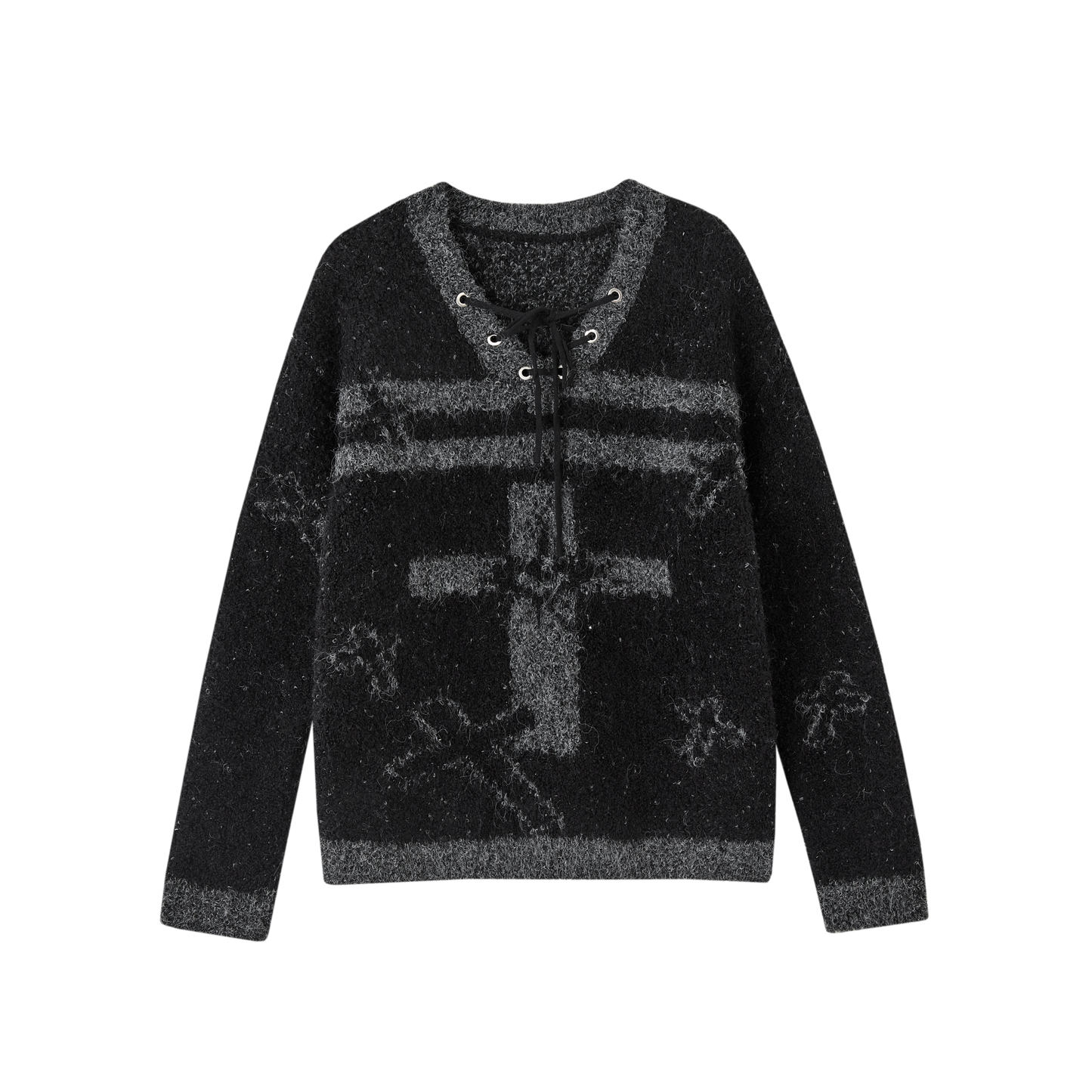 Cross Detail Drawstring Oversize V-Neck Knit Sweater NA8890