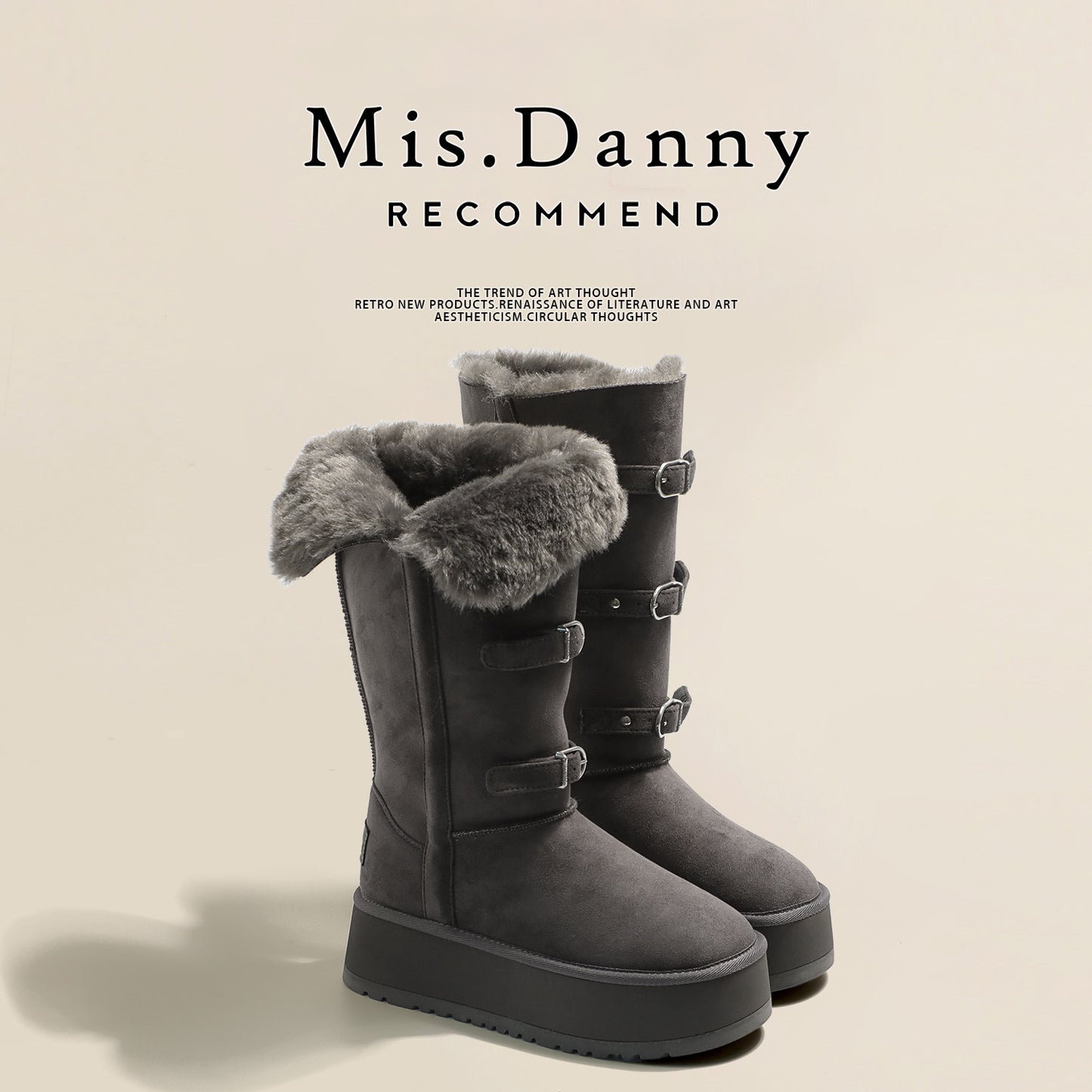 Fur Trim Metal Buckle Platform Knee-High Boots NA8762