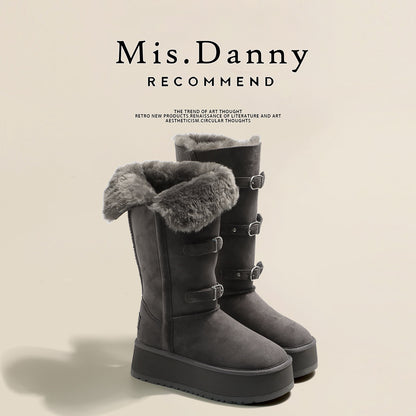 Fur Trim Metal Buckle Platform Knee-High Boots NA8762