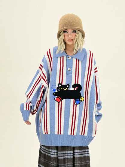 Stripe Oversize Polo Knit Sweater NA6419