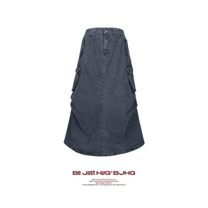 Washed Flare Denim Cardo Skirt WN9721