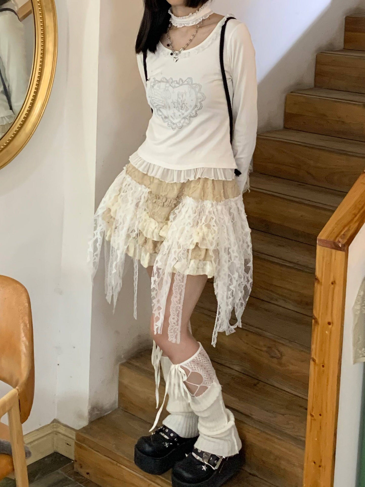 Lace Patchwork Tiered Irregular Short Skirt NA9282