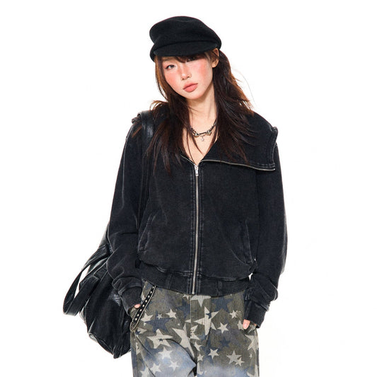 Asymmetrical Zipper Oversize Hooded Jacket NA9389