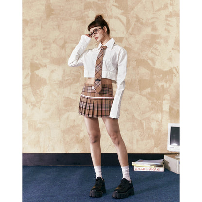 Checkered Short A-Line Skirt &amp; Checkered Tie NA2552