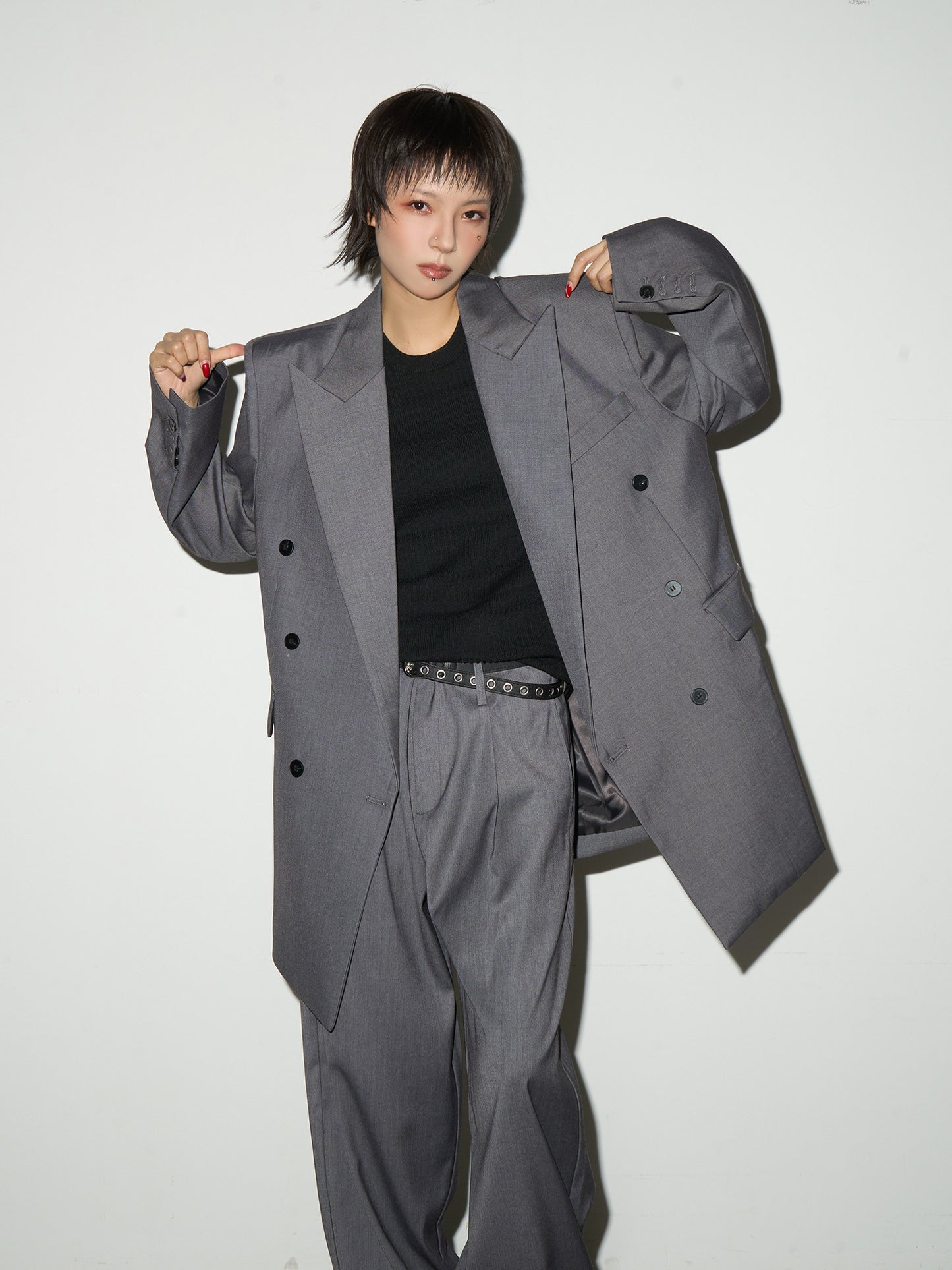 Double Breasted Tailored Jacket & Wide Leg Trousers Setup NA9039