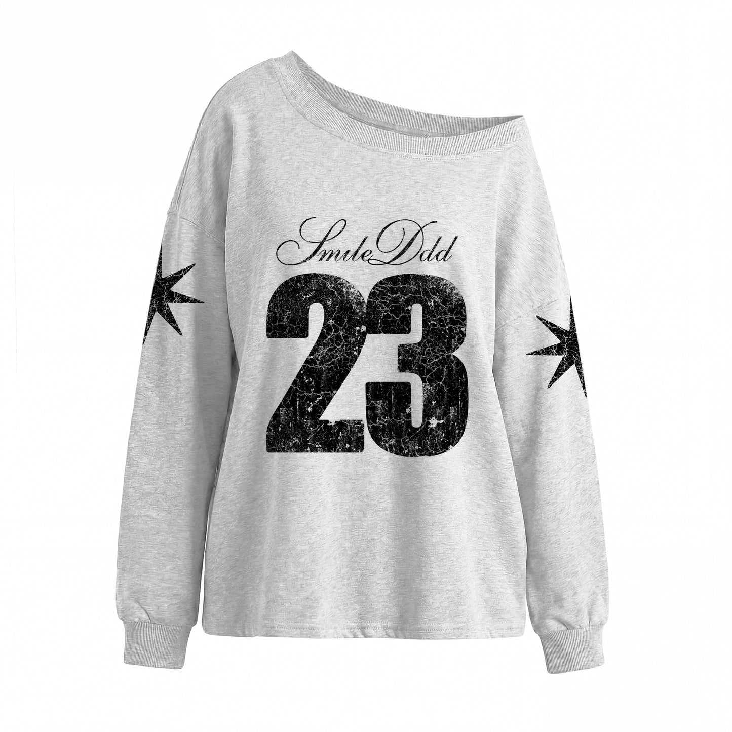 Number Print Off-Shoulder Long Sleeve T-Shirt NA8931