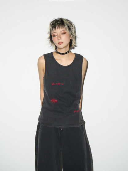 Letter Graffiti Round Neck Sleeveless Tank Top NA9076