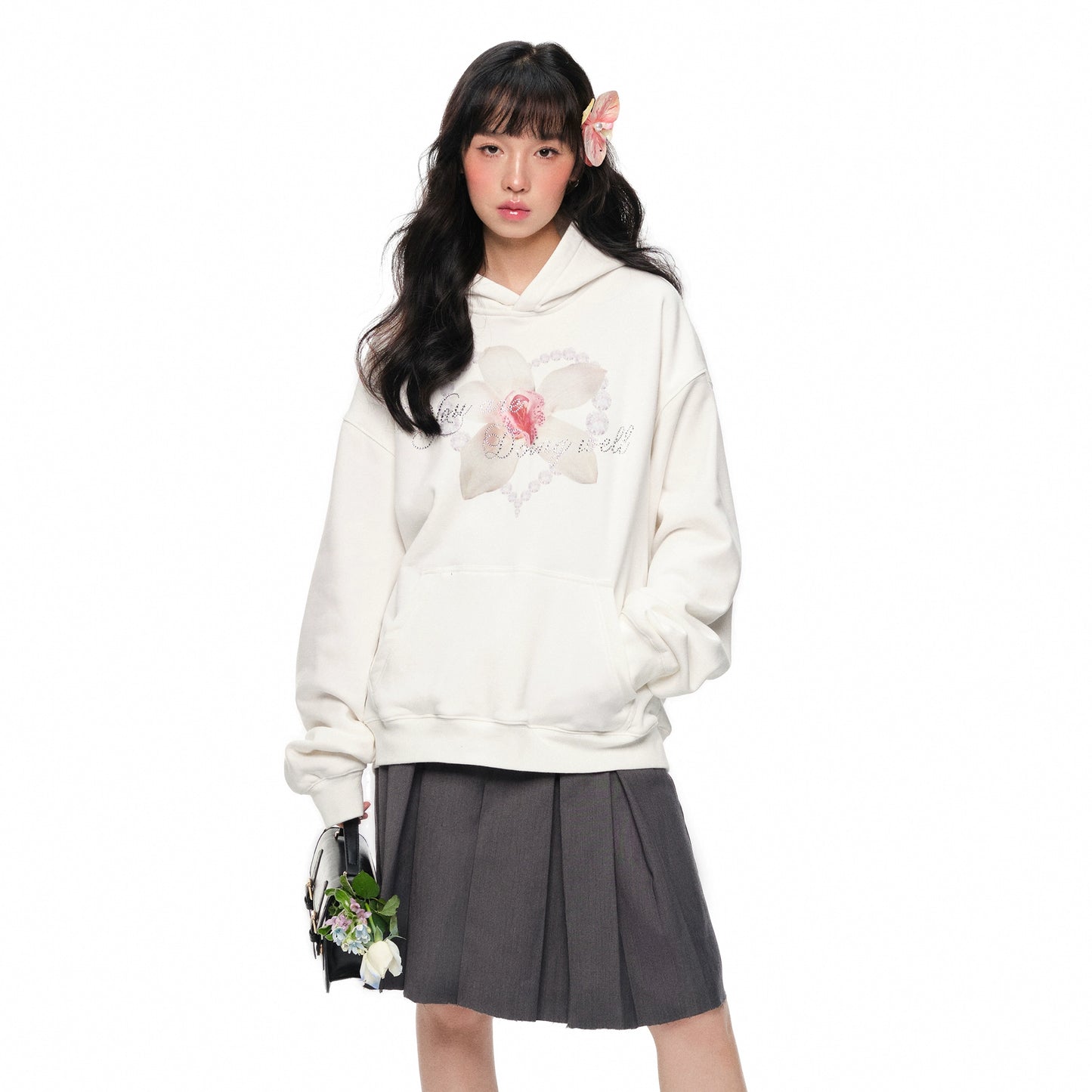 Oversize Flower Print Hoodie NA6057