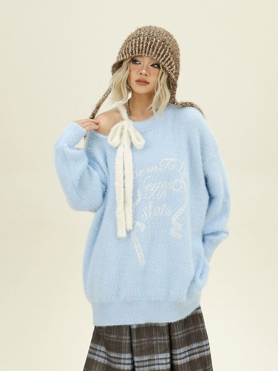 Bow Tie Shoulder Cut Knit Sweater NA6366