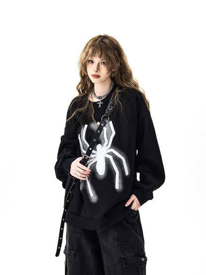 Spider Embroidery Round Neck Sweatshirt NA2960