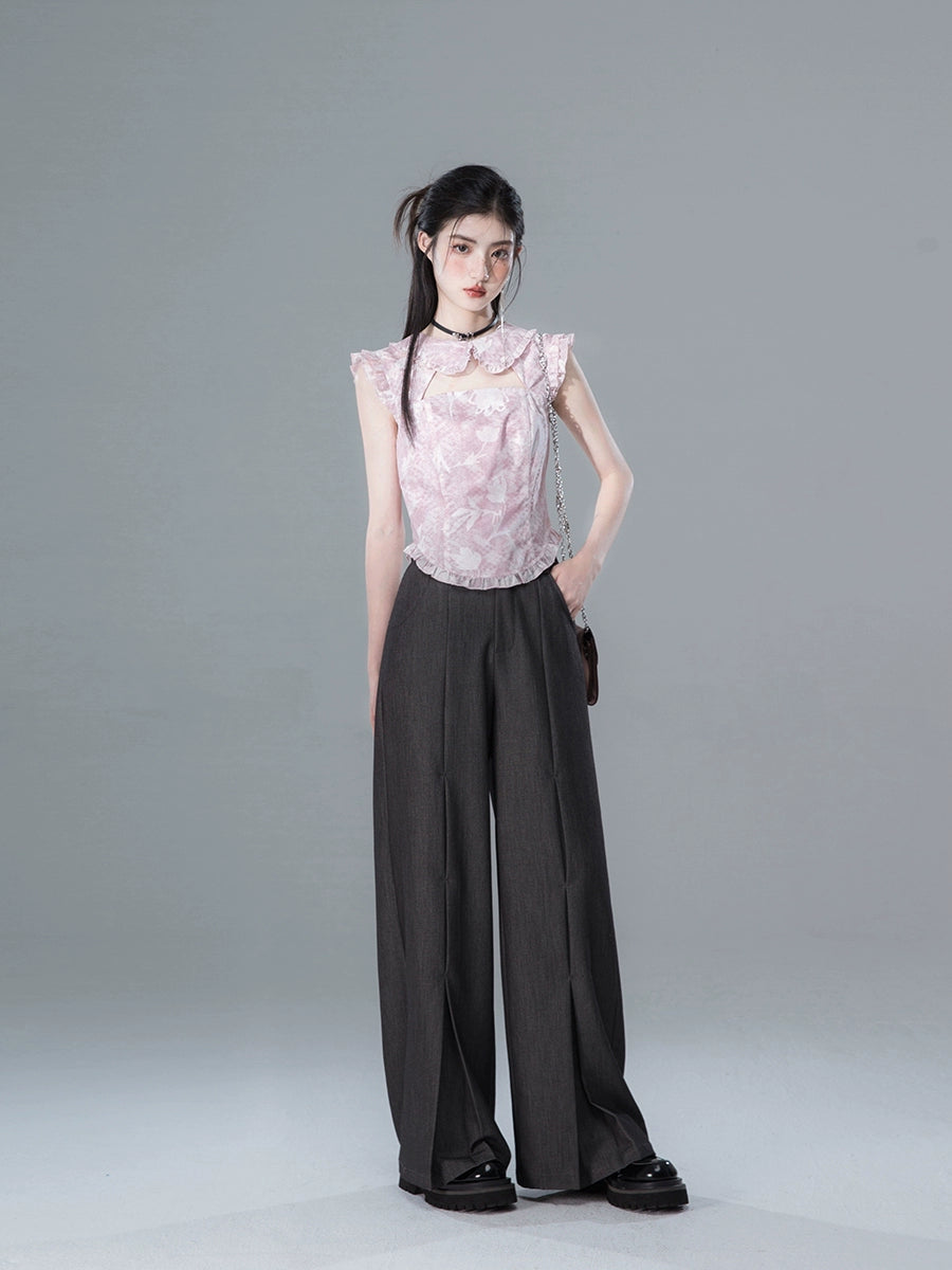 Articulated Fold Design Wide Leg Trousers NA5548