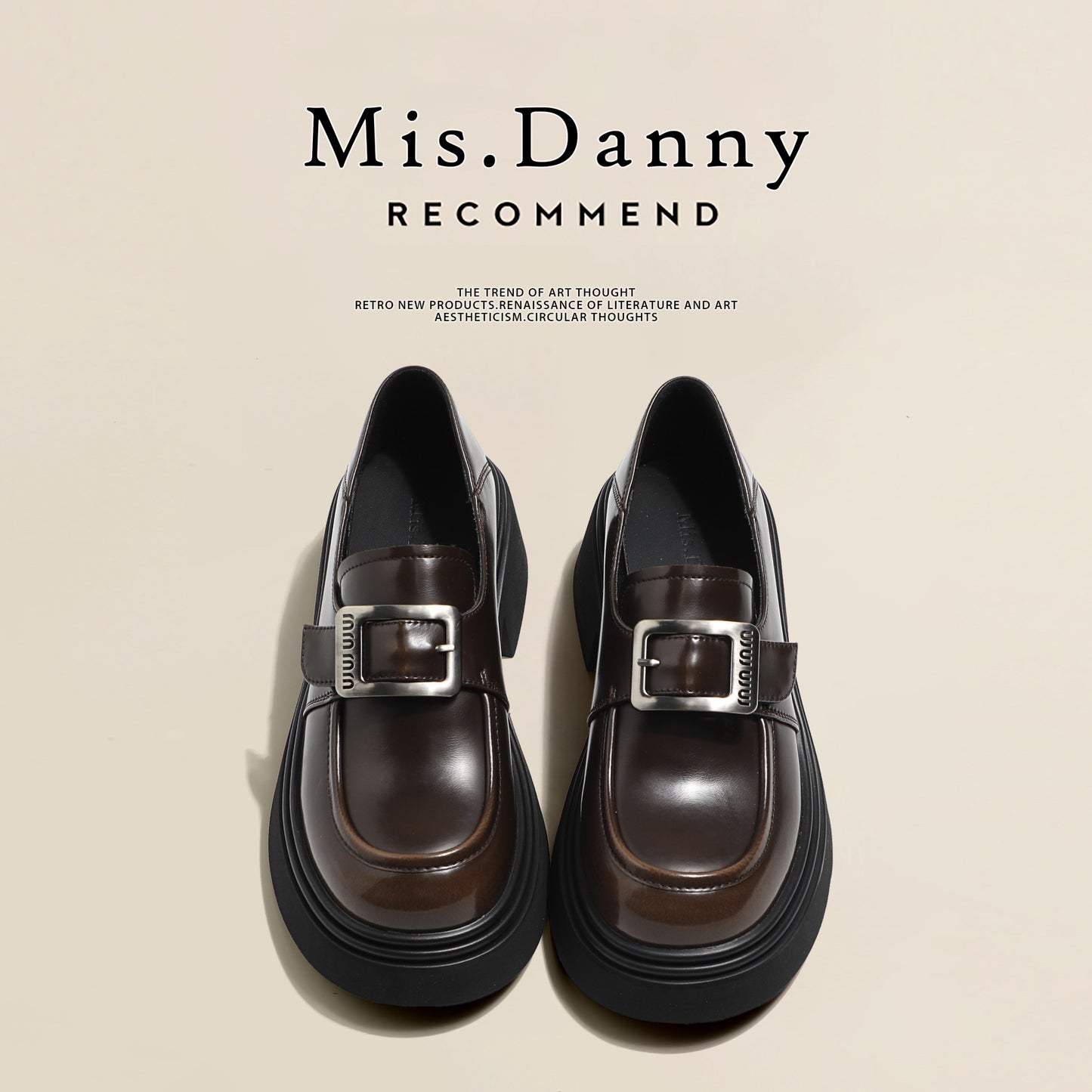 Height-Increasing Platform Square Buckle Burnish British Loafers NA8712