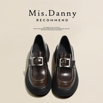 Height-Increasing Platform Square Buckle Burnish British Loafers NA8712