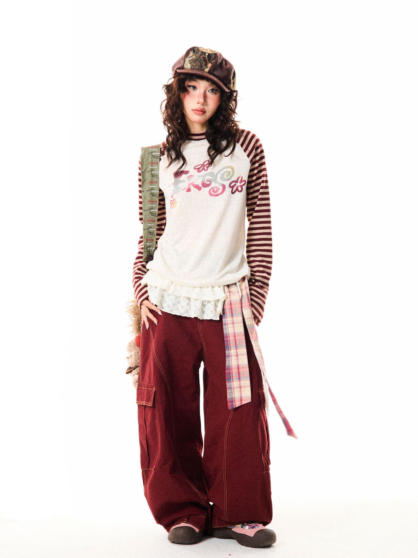 Stripe Raglan Graphic Print Long Sleeve T-Shirt NA9344