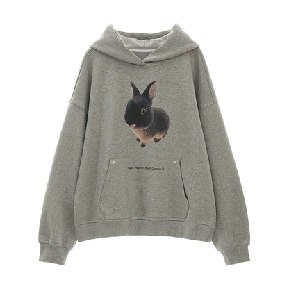 Rabbit Print Loose Hoodie NA5763