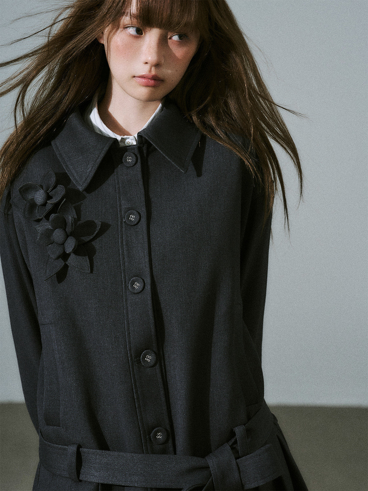 Flower Pleats Tencel Wool Trench Coat NA8817