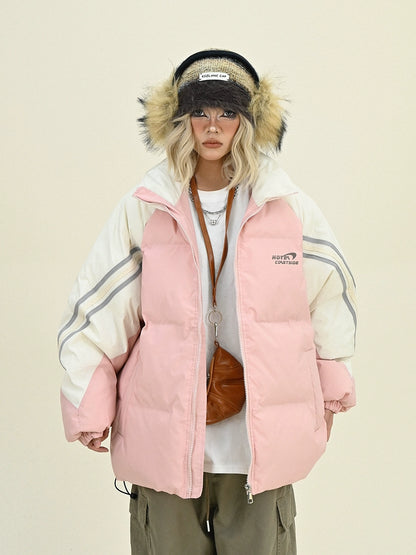 Colorblock Triple-Stripe Standing Neck Puffer Jacket NA6466