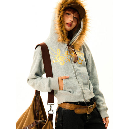 Fur-Trim Hood Zip-Up Hoodie NA9393