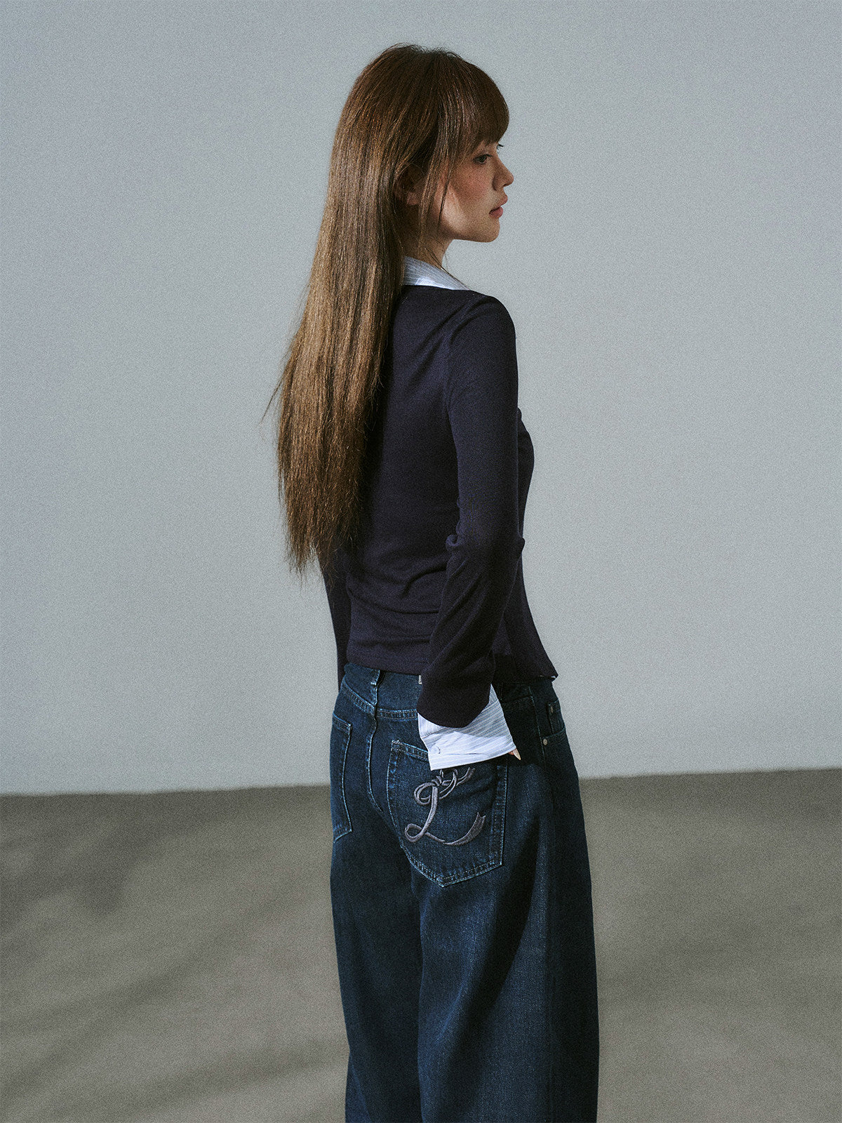 Layered Lyocell Wool Stripe Office Commuter Kinit Cardigan NA8807